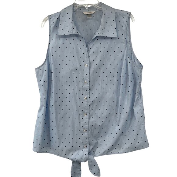 CJ Banks Tops - CJ Banks 1X Blue Striped Polka Dot Tie Front Blouse Used Sleeveless Casual